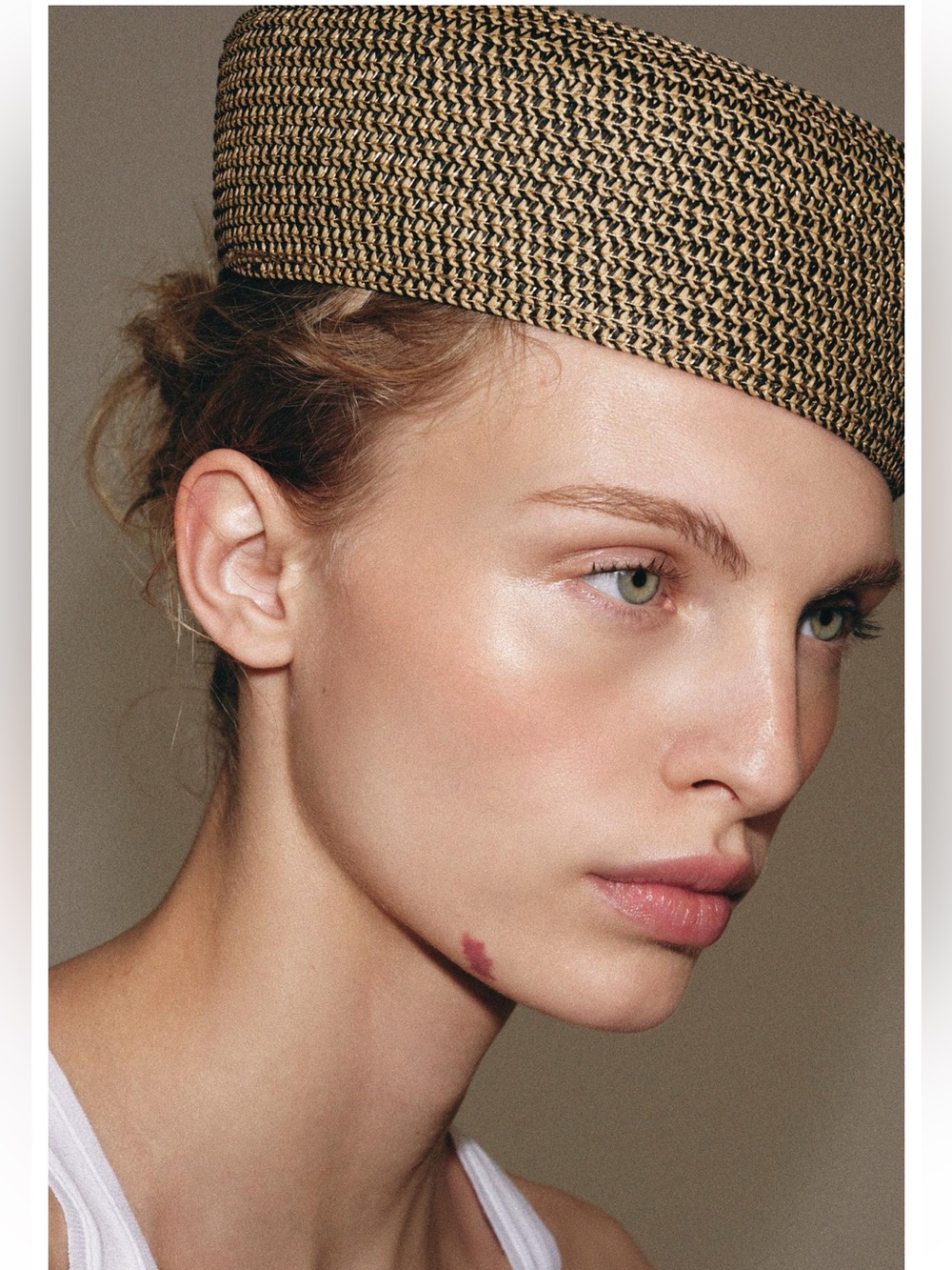 Woven Straw Pillbox Hat in Natural Brown
